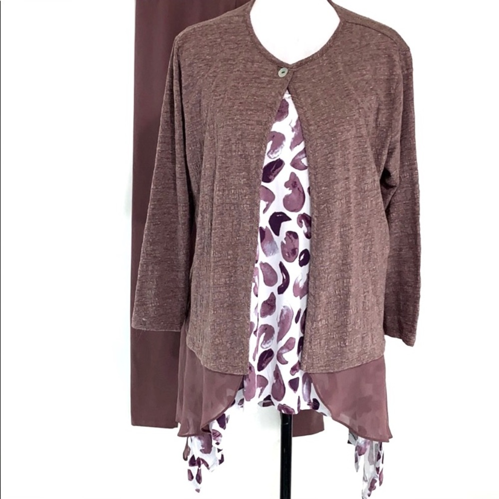 LOGO textured knit cardigan w/ Chiffon hem